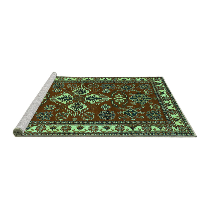 Sideview of Machine Washable Persian Turquoise Traditional Area Rugs, wshtr834turq