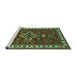 Sideview of Machine Washable Persian Turquoise Traditional Area Rugs, wshtr834turq