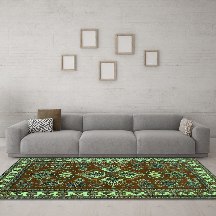 Machine Washable Persian Turquoise Traditional Area Rugs in a Living Room,, wshtr834turq