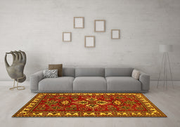 Machine Washable Persian Yellow Traditional Rug in a Living Room, wshtr834yw