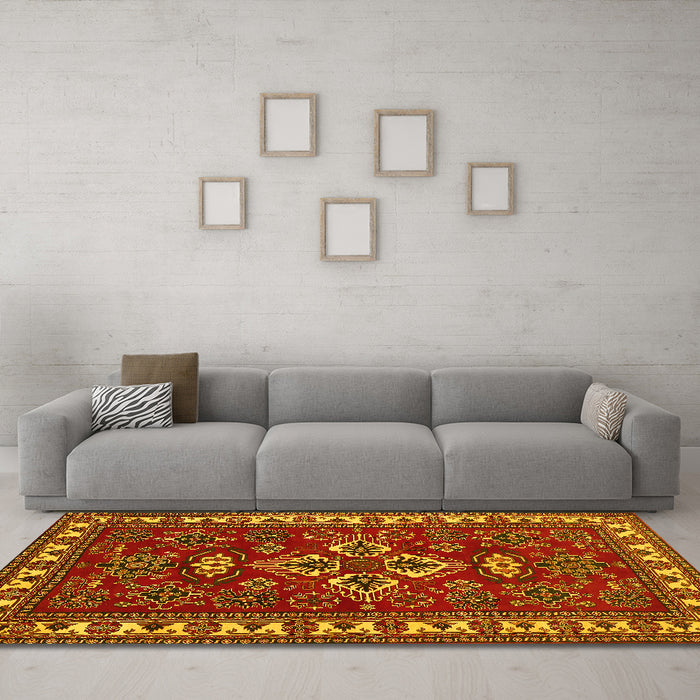 Machine Washable Persian Yellow Traditional Rug in a Living Room, wshtr834yw