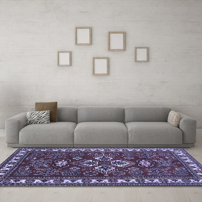 Machine Washable Persian Blue Traditional Rug in a Living Room, wshtr834blu