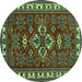 Round Persian Turquoise Traditional Rug, tr834turq