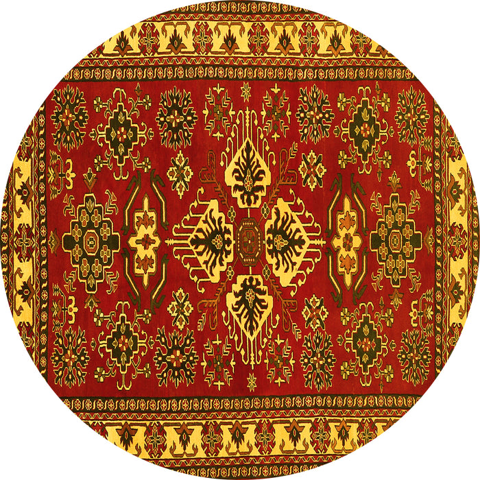 Round Persian Yellow Traditional Rug, tr834yw