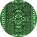 Round Machine Washable Persian Emerald Green Traditional Area Rugs, wshtr834emgrn