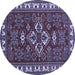 Round Machine Washable Persian Blue Traditional Rug, wshtr834blu