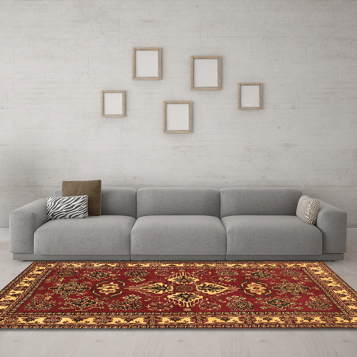 Machine Washable Persian Brown Traditional Rug in a Living Room,, wshtr834brn