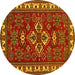 Round Machine Washable Persian Yellow Traditional Rug, wshtr834yw