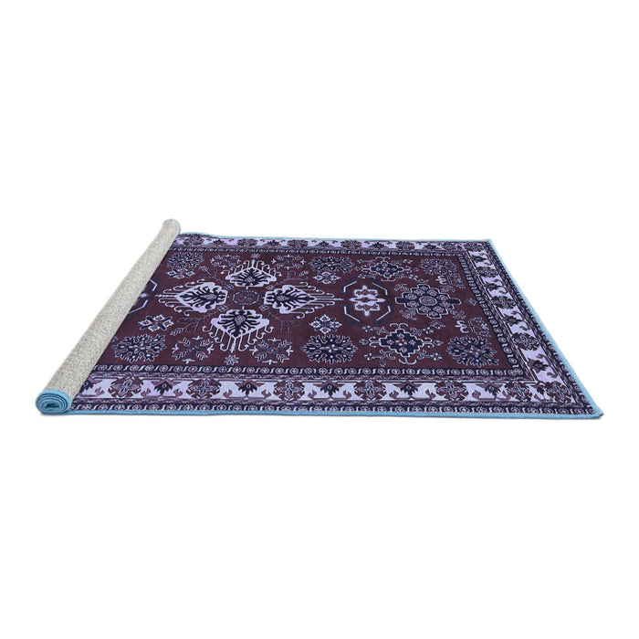 Sideview of Machine Washable Persian Blue Traditional Rug, wshtr834blu