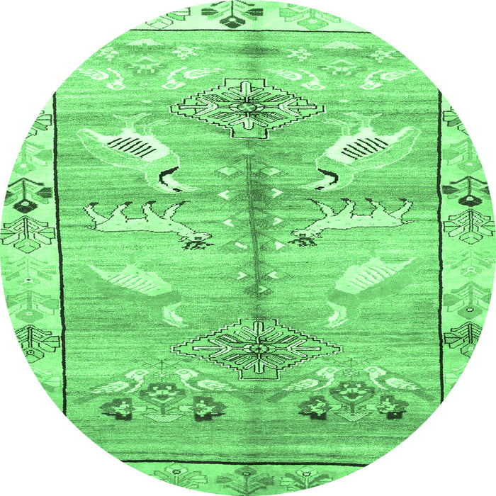 Round Machine Washable Persian Emerald Green Traditional Area Rugs, wshtr835emgrn