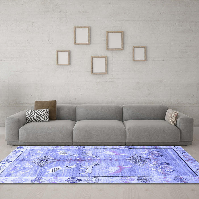 Machine Washable Persian Blue Traditional Rug in a Living Room, wshtr835blu