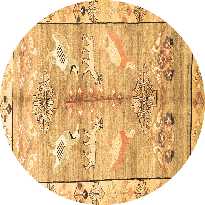 Round Persian Brown Traditional Rug, tr835brn