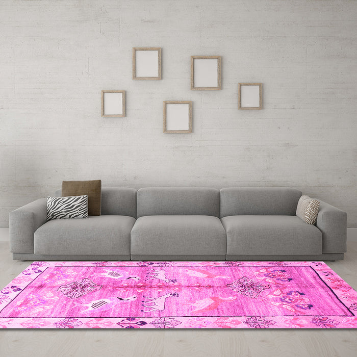 Machine Washable Persian Pink Traditional Rug in a Living Room, wshtr835pnk
