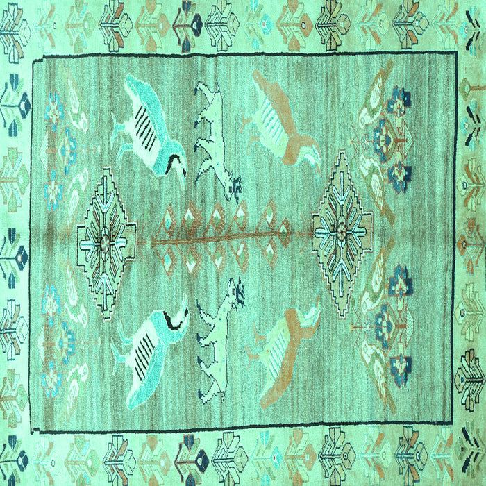 Square Machine Washable Persian Turquoise Traditional Area Rugs, wshtr835turq