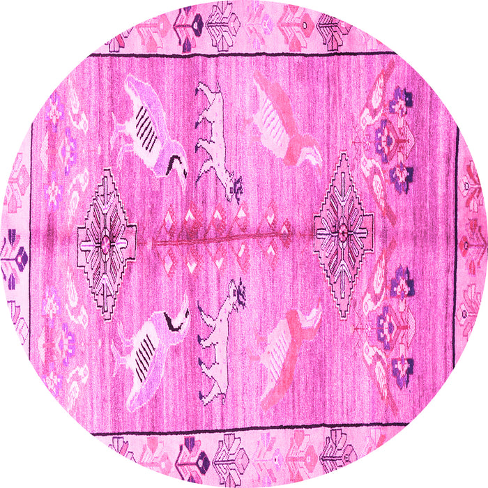Round Machine Washable Persian Pink Traditional Rug, wshtr835pnk