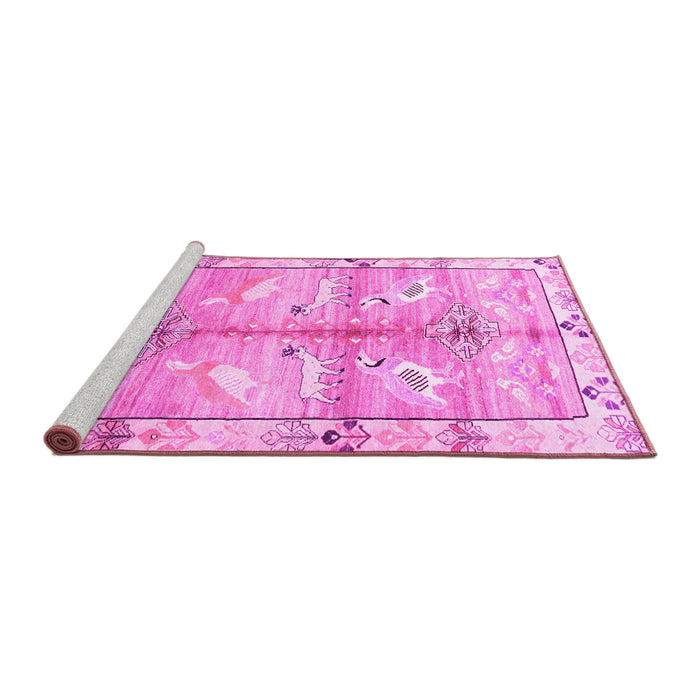 Sideview of Machine Washable Persian Pink Traditional Rug, wshtr835pnk