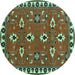 Round Persian Turquoise Traditional Rug, tr836turq