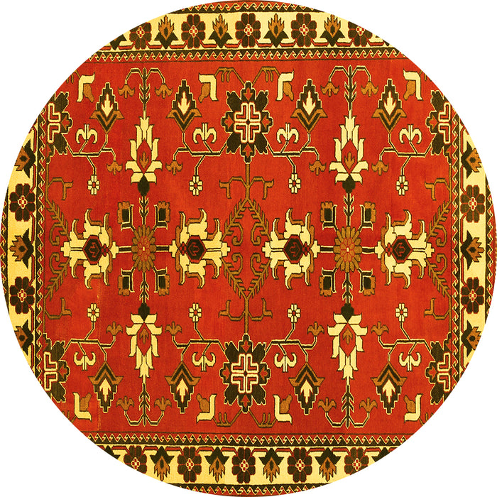 Round Machine Washable Persian Yellow Traditional Rug, wshtr836yw