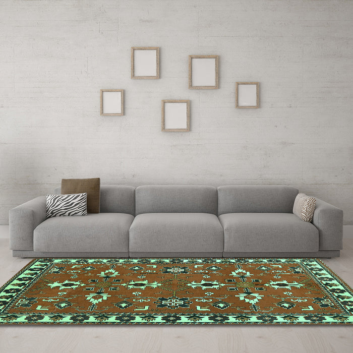 Machine Washable Persian Turquoise Traditional Area Rugs in a Living Room,, wshtr836turq