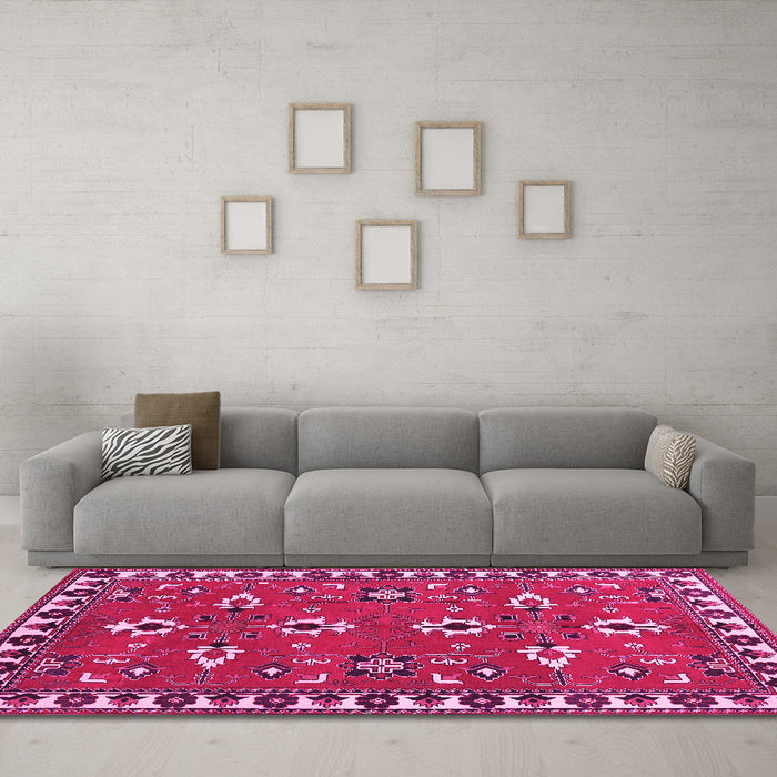 Machine Washable Persian Pink Traditional Rug in a Living Room, wshtr836pnk