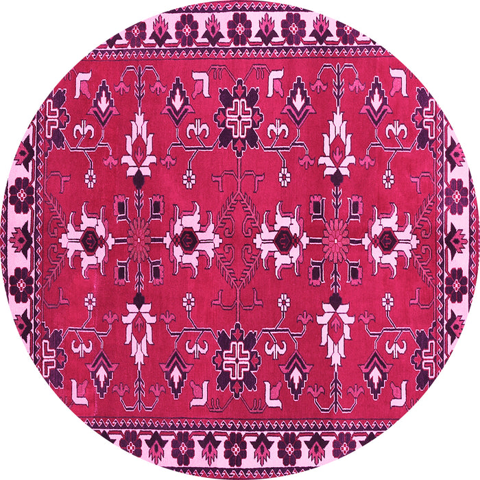 Round Machine Washable Persian Pink Traditional Rug, wshtr836pnk