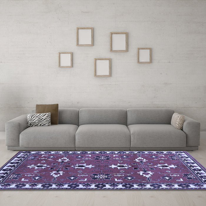 Machine Washable Persian Blue Traditional Rug in a Living Room, wshtr836blu