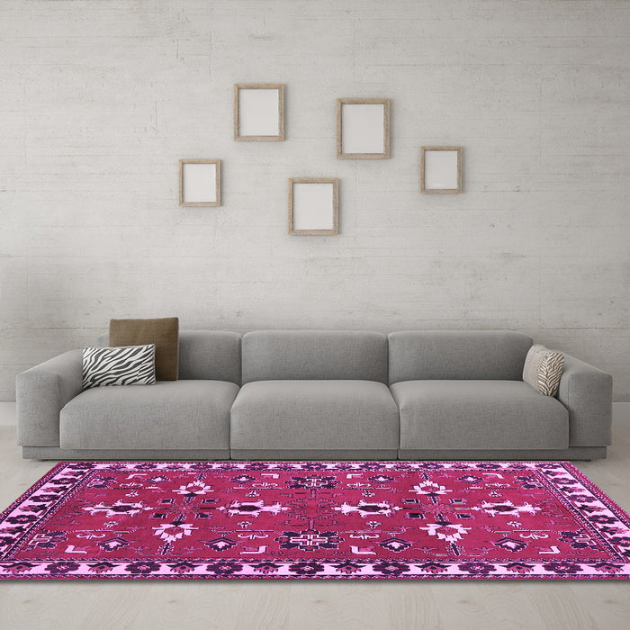 Machine Washable Persian Purple Traditional Area Rugs in a Living Room, wshtr836pur