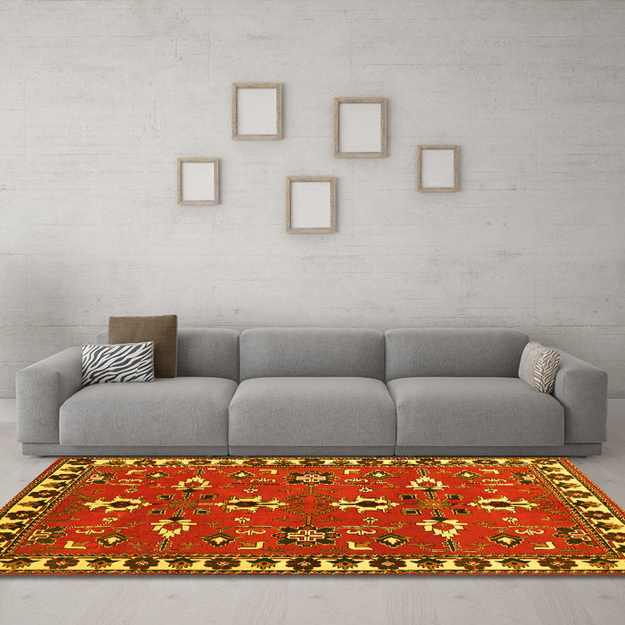 Machine Washable Persian Yellow Traditional Rug in a Living Room, wshtr836yw