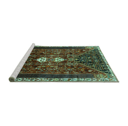 Sideview of Machine Washable Persian Turquoise Traditional Area Rugs, wshtr837turq