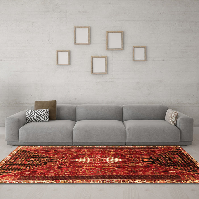 Machine Washable Persian Orange Traditional Area Rugs in a Living Room, wshtr837org