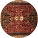 Round Persian Brown Traditional Rug, tr837brn