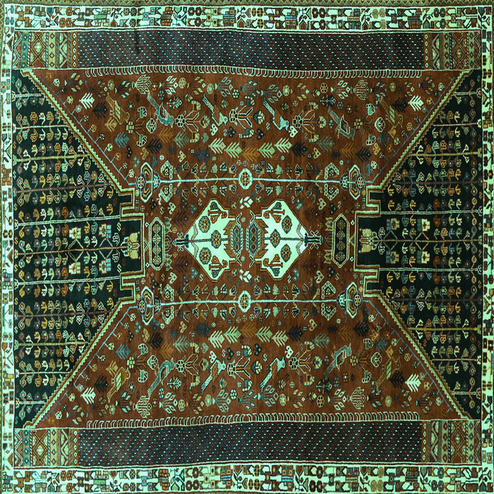 Square Machine Washable Persian Turquoise Traditional Area Rugs, wshtr837turq