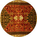 Round Persian Yellow Traditional Rug, tr837yw