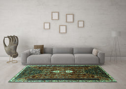 Machine Washable Persian Turquoise Traditional Area Rugs in a Living Room,, wshtr837turq