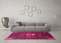 Machine Washable Persian Pink Traditional Rug, wshtr837pnk