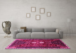 Machine Washable Persian Pink Traditional Rug in a Living Room, wshtr837pnk