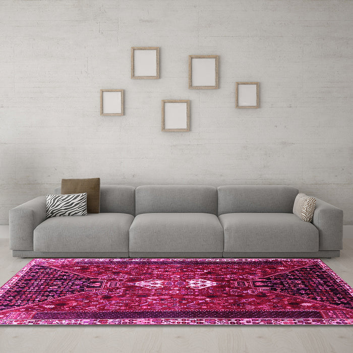 Machine Washable Persian Pink Traditional Rug in a Living Room, wshtr837pnk