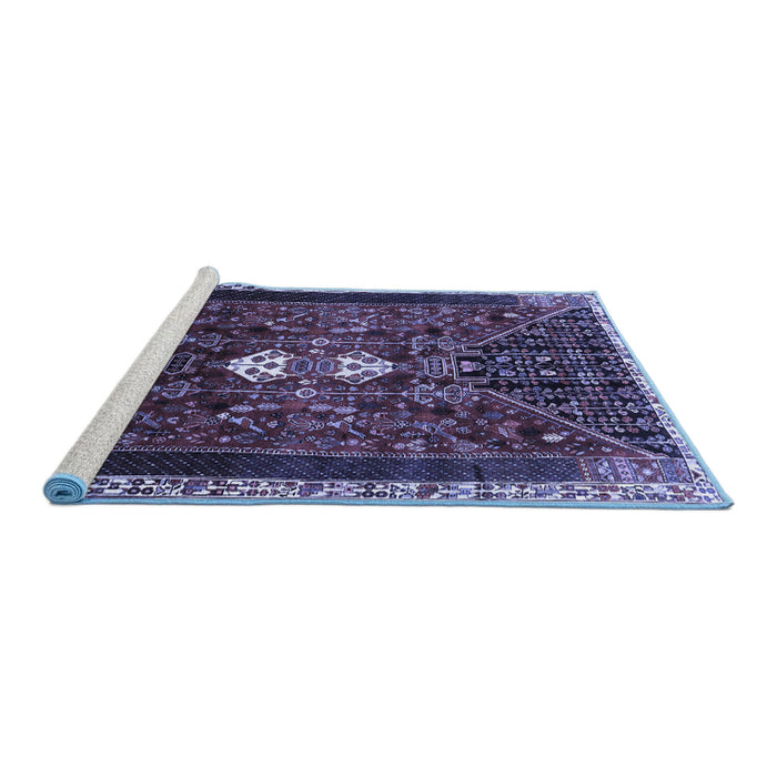 Sideview of Machine Washable Persian Blue Traditional Rug, wshtr837blu