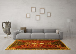 Machine Washable Persian Yellow Traditional Rug in a Living Room, wshtr837yw