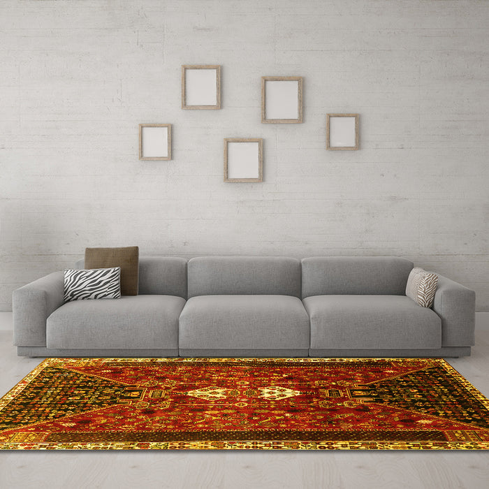 Machine Washable Persian Yellow Traditional Rug in a Living Room, wshtr837yw