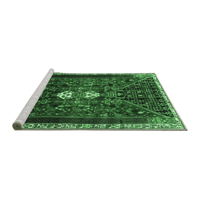 Sideview of Machine Washable Persian Emerald Green Traditional Area Rugs, wshtr837emgrn