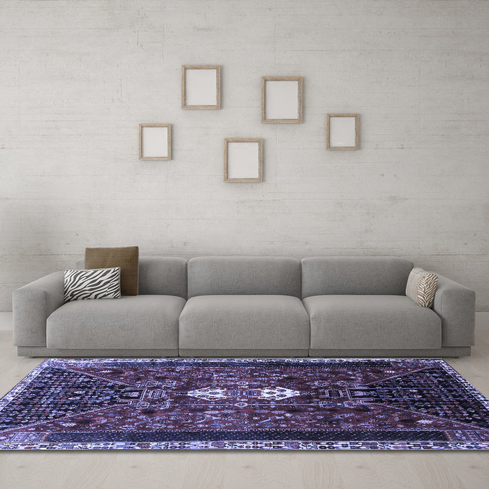 Machine Washable Persian Blue Traditional Rug in a Living Room, wshtr837blu