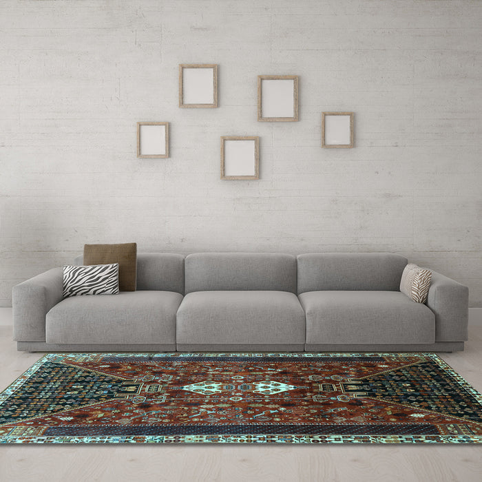 Machine Washable Persian Light Blue Traditional Rug in a Living Room, wshtr837lblu