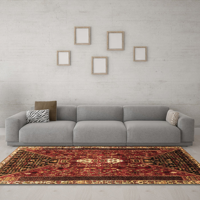 Machine Washable Persian Brown Traditional Rug in a Living Room,, wshtr837brn