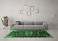 Machine Washable Persian Emerald Green Traditional Rug, wshtr837emgrn