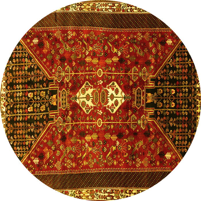 Round Machine Washable Persian Yellow Traditional Rug, wshtr837yw