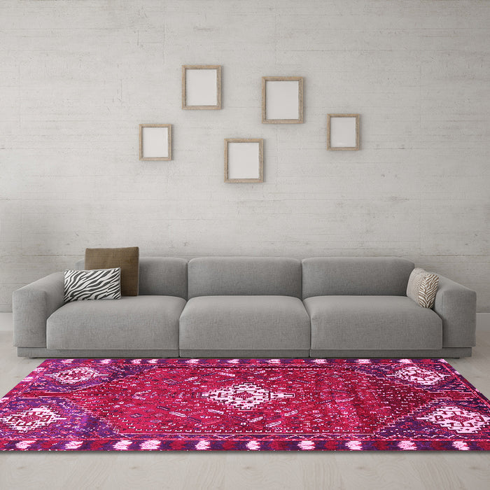 Machine Washable Persian Pink Traditional Rug in a Living Room, wshtr838pnk