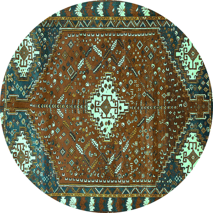 Round Machine Washable Persian Turquoise Traditional Area Rugs, wshtr838turq