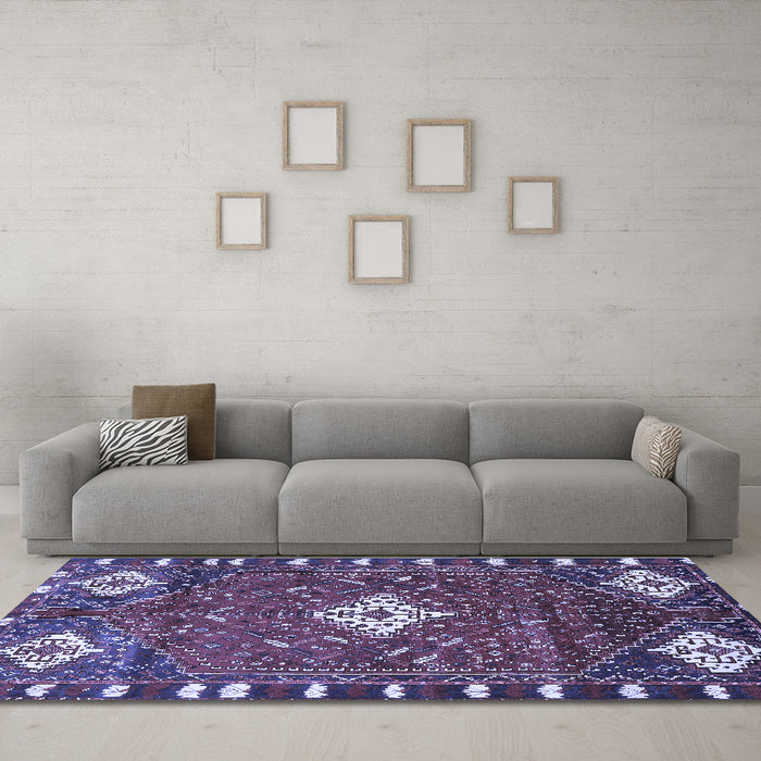 Machine Washable Persian Blue Traditional Rug in a Living Room, wshtr838blu