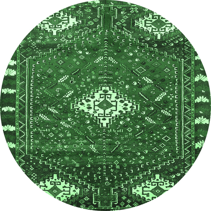 Round Machine Washable Persian Emerald Green Traditional Area Rugs, wshtr838emgrn